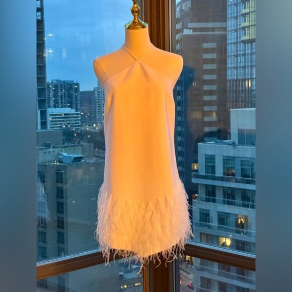 🆕 ALEXIS 🧿 NWOT Bristal Feather Trimmed Mini Dress, White, Sz S - Picture 2 of 16